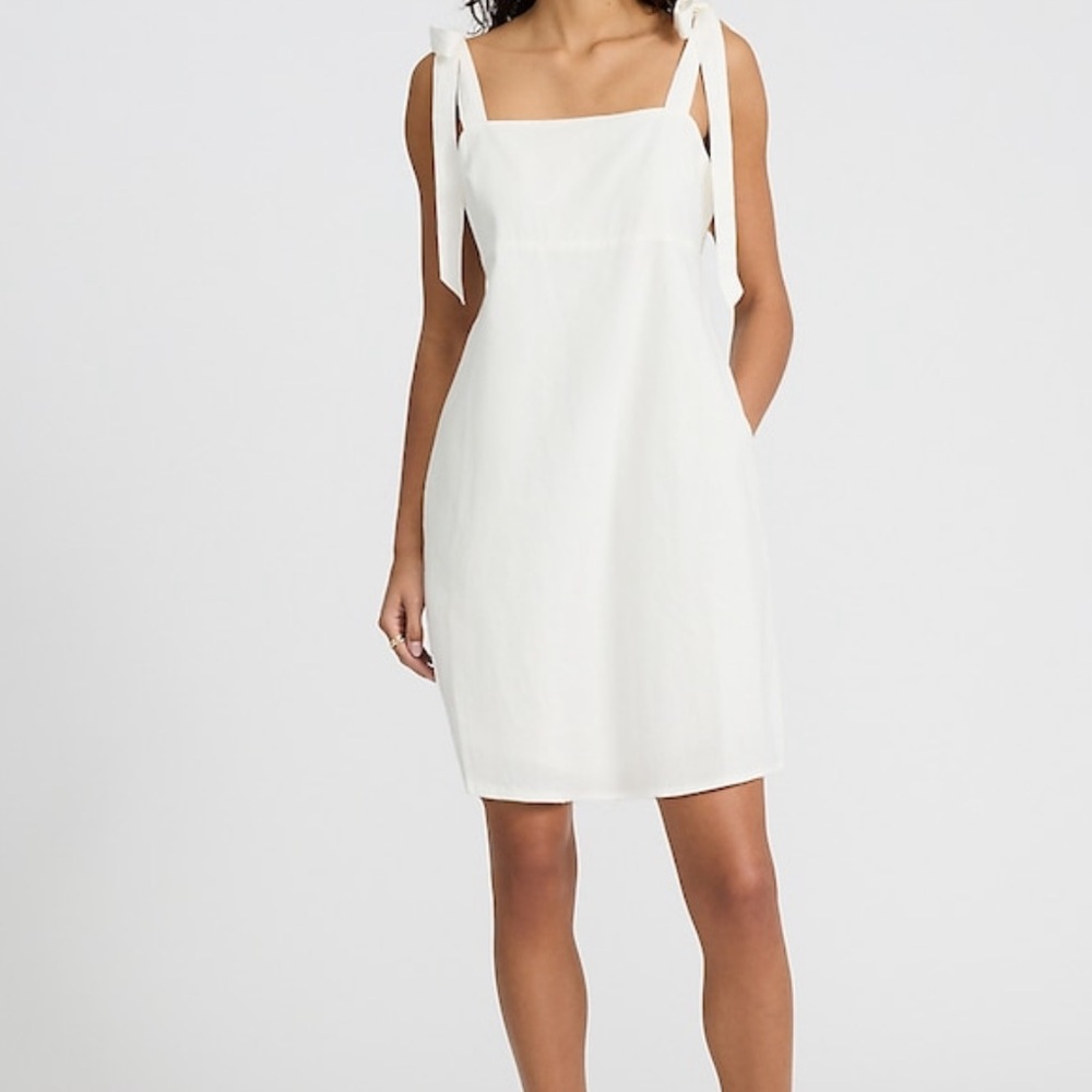 White Linen Blend Mini Shift Dress